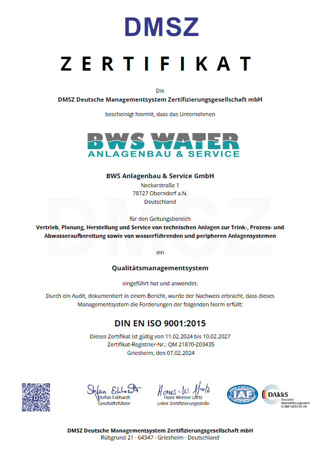 Zertifikat Qualitätsmanagement DIN EN ISO 9001